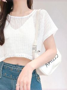 Womens Lace Hollow out Short Sleeve Sun Protection Top Summer Loose Fit Design Sensation Thin Style Cover up Blouse