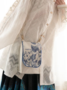 Shangxianyue Blue and White Porcelain Han Chinese Clothing Accessories Crossbody Bag Ancient China Chinese Ancient Style Square Pouch Female Mobile Phone Bag Mini Qing Han