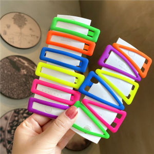 FengYan Colorful Fluorescent Hair Clips Waterdrop Square Triangle Edge Girls Bangs Fringe Hair Accessories Fashionable Hairpins
