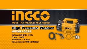 Máy xịt rửa áp lực cao INGCO HPWR15028 Máy rửa xe Điện áp: 220V Công suất 1500W Motor từ (không chổi than) bằng dây đồng Áp lực 100Bar
