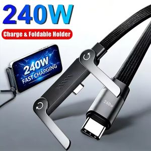 240W 2 in 1 USB C To Type-C Cable Foldable Bracket Data Cable Type C Fast Charging Desk Holder Cord For Huawei Xiaomi Samsung