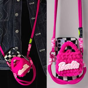 Barbie Phone Holder Womens Earphone Woven Neck Strap Mobile Phone Case Crossbody Long Rope Mobile Phone Crossbody Rope Hanging Cord