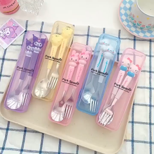 Kuromi 2pcs/set Fork Spoon Stainless Steel Student baby EatingTableware Accessories Portable