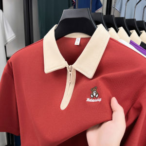 Áo Polo Nam Tay Ngắn Thời Trang Thoáng Khí Chất Liệu Polyester Có Thêu Hình Gấu Áo Thun Cổ Bẻ Thoải Mái Mùa Hè