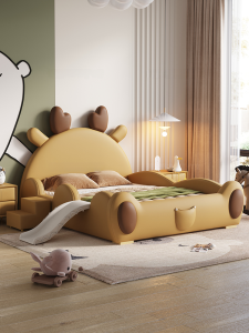 Slide Fence Boys Girls Cartoon Creative Modern Simple Wooden Childrens Bed 1.5m