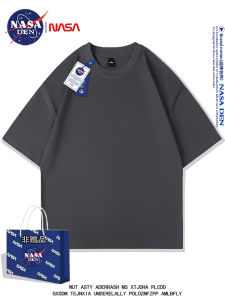 เสื้อยืดแขนสั้นผ้าฝ้ายแท้คอกลมพิมพ์ลาย NASA สำหรับผู้ชาย ฤดูร้อน 2024 เสื้อยืดทรงหลวมสบาย ๆ ลำลอง สไตล์อเมริกัน