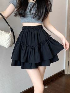 High-Waist Slimming A-Line Cake Skirt for Women Spring-Summer Loose Fit K-Style Work Clothing Pure Color Pattern
