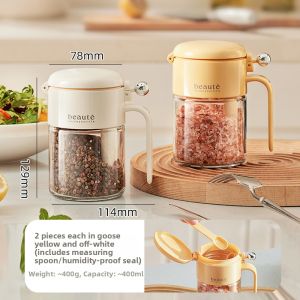 HALEXIONG | Round Glass Seasoning Container Moisture-Proof Kitchen