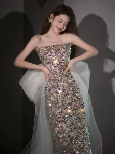 ชุดราตรีคุณภาพสูงสำหรับผู้หญิง ชุดแต่งงานไหล่เดียวประดับเพชร ชุดราตรี ชุดราตรี ชุดแต่งงาน ชุดราตรีสุดหรู ชุดราตรีสุดหรู