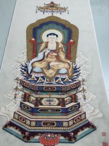 Summer Jing Shan Tangka Buddha Image Sakya Muni Retro Micro-spray Reproduction Chinese Painting Unframed Decorative Scroll