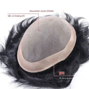 Tóc Giả Nam 6*8/6*9/7*9 Thoáng Khí Chất Liệu Mono PU Cao Cấp # Hệ Thống Thay Thế Tóc Giả Bằng Tóc Người 1B 6 Inch Tóc Giả Trông Tự Nhiên Dành Cho Nam