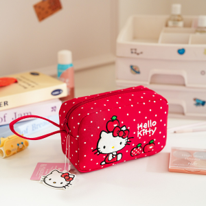 Sanrio | Polka Dot Embroidered Handheld Makeup Bag Cute KT Cat Large Capacity Travel Toiletry Storage Bag Available in Multiple Colors Po