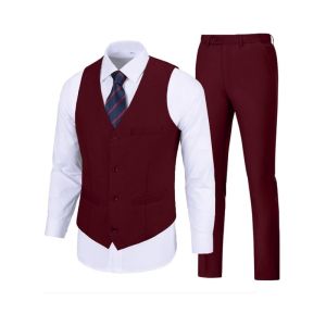 Mens Suit 2 Piece Slim Fit Vest Pants Set Prom Suits for Men Formal Wedding Party 