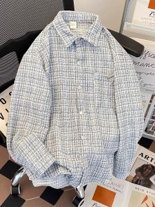 เสื้อเชิ้ตแขนยาวลายสก็อตสไตล์ญี่ปุ่นสำหรับผู้ชาย ฤดูใบไม้ร่วง แฟชั่นเกาหลี กลิ่นหอม คู่รัก เสื้อเชิ้ตสไตล์ฮ่องกง ย้อนยุค ลำลอง แจ็คเก็ต