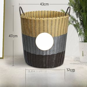 ถังเสื้อผ้าสัมผัสสไตล์จีนแบบจุได้ขนาดใหญ่ ทำจากเส้นใยธรรมชาติ ใช้สำหรับเก็บเสื้อผ้าในบ้าน วัสดุไม้ไผ่ สไตล์บ้านเรือนแบบชนบท