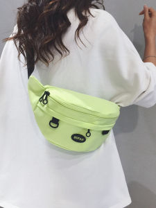 Korean Style Womens Crossbody Bag Casual Versatile Mobile Phone Waist Bag Summer 2024 Nylon Fabric Zipper Closure Solid Color