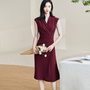 Misoshine | French Romantic High-End Red Waist-Slimming Dress