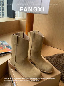 รองเท้าบู๊ตทรงสูงครึ่งแข้งสไตล์วิสโคสสไตล์ย้อนยุคแบบใหม่ปี 2025 สำหรับผู้หญิงในฤดูใบไม้ผลิและฤดูใบไม้ร่วง