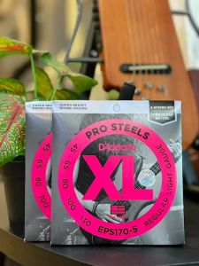 (ส่งด่วนของแท้) สายเบส Daddario Pro Steels EPS170-5 Regular Light gauge (ชมพู)  Made in USA