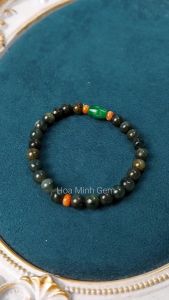 Vòng tay đá Cẩm Thạch size 7.2 li tự nhiên phối viên lu thống cẩm thạch sơn thuỷ bánh xe cẩm thạch huyết | Hoa Minh Gem