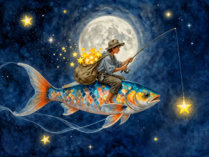 Huacan Full Square Round Diamond Painting Boy Riding Fish Moon Diamond Embroidery Portrait Landscape Art Decorative Paintings