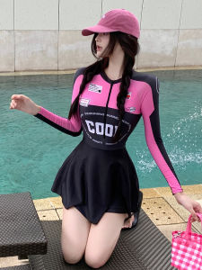 Fashionable Slimming Womens Swimming Suit Long Sleeve Thermal Flat Footed One Piece Swimwear Sporty Large Size for Aquatic Center