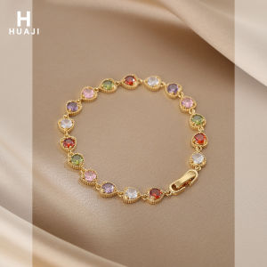Flower Trace Color Dopamine Zircon Bracelet Female Light Luxury Minority Exquisite Fancy Bracelet Good-looking Girlfriends Bracelet