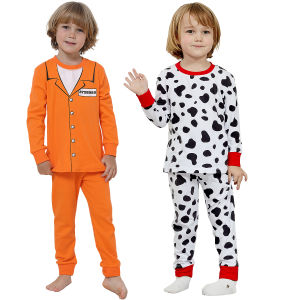 Cotton pajamas for Kids Long Sleeve for Baby Boy Halloween Costume Girls Stripe Dalmatian Birthday Theme Party Clothes Orange Photo Shoot Sets
