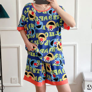 Ladies Cotton Silk Summer Sleepwear Loose Thin Short Sleeve Shorts Set plus Size Artificial Cotton Home Clothes Ensemble