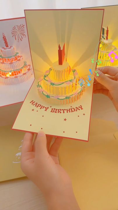3D Pop Up Birthday Cards, Warming LED Light Birthday Cake with Music ...