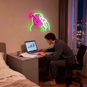Music Neon SignHeadphones Gorilla LED Neon Lights Sign for Wall DecorGame RoomMan CaveBedroomMusic StudioHome Party Bar