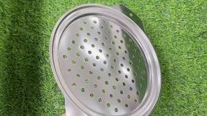 LMETJMA Stainless Steel Spaetzle Maker Lid with Scraper Spider Strainer Skimmer Pasta Spoon Traditional German Egg Noodle Maker