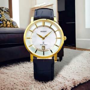 ĐỒNG HỒ NAM CHÍNH HÃNG Orient FGW01002W0 Quartz White Dial Sapphire Gold Case Black Leather For Men