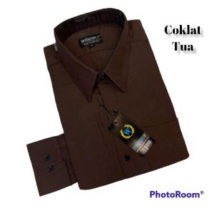 Wendya.T Kemeja Pria Formal Warna Coklat Tua✓Kemeja Polos Lengan Panjang