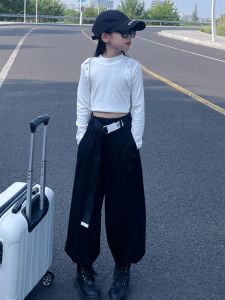 Girls Short Tight Long Sleeve Dance T-Shirt Street Dance Fashionable Childrens Base Shirt Clothing Korean Style round Neck