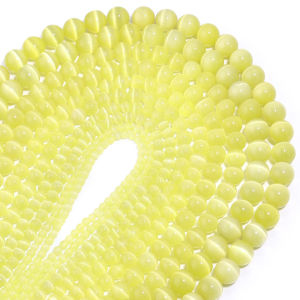 ลูกปัดหินตาแมวสีเหลืองธรรมชาติ1เส้น4/6/8/10/12มม. สำหรับเครื่องประดับสร้อยคออัญมณีทำ DIY