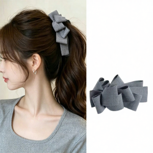 Gray Bow Hair Clip for Back Head Sophisticated