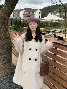 Áo Khoác Len Dày Cài Nút Kiểu Hàn Quốc Dài Vừa Phải Thời Trang Thu Đông 2024 Áo Khoác Ngoài Thường Ngày Màu Trơn Cài Nút Dài Tay