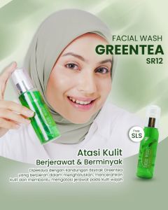 Penghilang Jerawat Facial Wash Green Tea Sr12 Skincare Sabun Cair Wajah Kusam