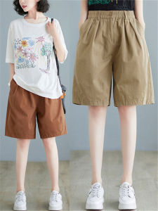 American Style Cotton Sports Shorts Women Summer Straight Wide Leg Casual Mid-Length Pants Versatile High Waist Five-Quarter