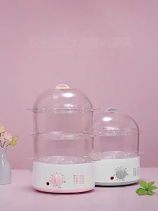 2/3 Layer Multi-Function Electric Steamer Large Capacity Transparent Detachable Steam Bowl Smart Timing & Auto Power Off Protection 450W Household Steamer for Siomai Buns and Daily Breakfast Cooking