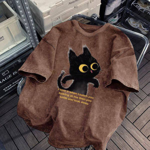 PAZHAOLANG | Large Size Lazy Style Cartoon Cat Print Short Sleeve T-Shirt