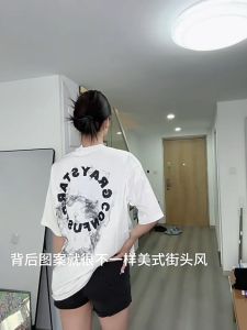 American High Street Smoke Butterfly Short-sleeved T-shirt Female Ins Trend Loose Street Style Oversize Shirt Top