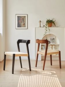 Nordic Retro Solid Wood Dining Chair Home Use Designer Wicker Back Chair Mid-Century High-End Luxury White Basswood Back Chair