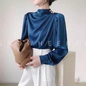Retro Hong Kong Style Chiffon Satin Blouse Women Spring Autumn New Arrival American Loose Temperament Easiest for Match Chic Small Shirt Top