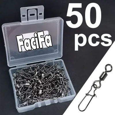 50 pcs Stainless Steel Fishing Connector Pin Bearing Rolling Swivel Snap in Box Fishing Tackle Accessories For Lure Hook