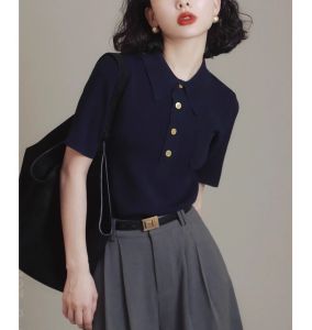 GEBOFU | Ice Silk Thin Slimming Stylish Polo Knit T-shirt