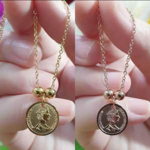 Kalung Koin Titanium Wanita Lapis Emas Aksen Zircon Gaya Klasik CXB464