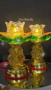 Đèn Bàn Thờ Hoa Sen Thủy Tinh Cao Cấp Có Led Siêu Sáng CHÂN THIỆN MỸ Đồ Thờ Cúng Trang Trí Bàn Thờ Gia Tiên Bàn Phật