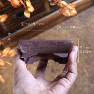 Miniature Purple Clay Flower Pot Scenic Micro-Potted Plant Small Long Rectangle Footed Potted Landscape Treasure in Palm Warm Pick